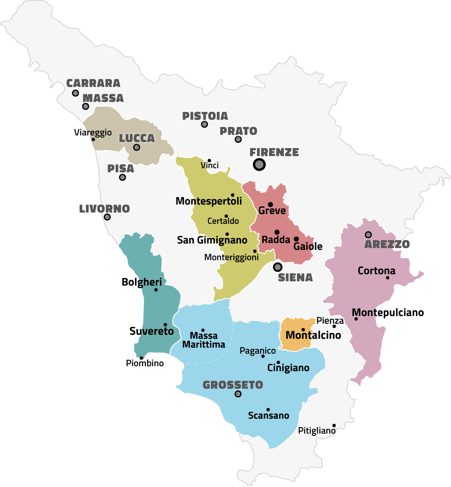 Cantine in toscana - Zone di produzione del Vino